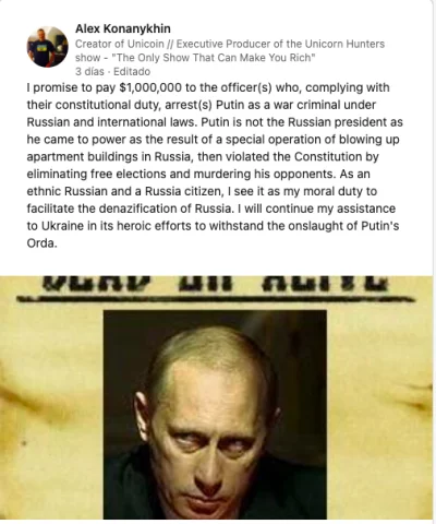 Alex Konanykhin took to Facebook on Wednesday